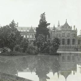 View of across lake to Biology School, University of Melbourne, circa 1901.
