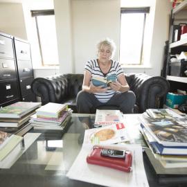 [Greer on sofa, Office]