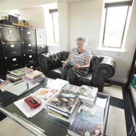 [Greer on sofa, Office]