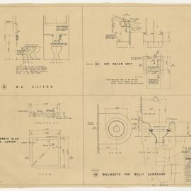 [Victorian Pre-cut Housing] Appendix Nos. 22, 23, 25,26. W.C. Cistern, Hot Water Unit, Concrete Slab Under Copper, Bellmouth for Gully Surrounds