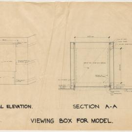 [Estates House]. Viewing Box for Model. Internal Elevation and Section A-A Desk Sketch Design. Bar Unit for Victorian Agency