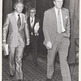 [Malcolm Fraser, Andrew Peacock and another man at the Commonwealth Heads of Government Regional meeting]