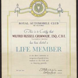 [W.R.G Royal Automobile Club of Victoria - Life Membership]