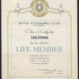 [Certificate - Royal Automobile Club of Victoria Life Membership]