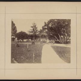 "Rostrevor", Magill, South Australia. Jim, Aunt Harriett, Mary on verandah Aunt Julia