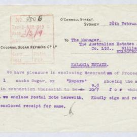 Maps of Kalamia Estate, details of sugar shipments