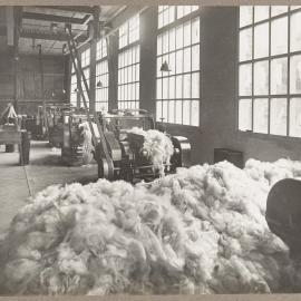 [Yarra Falls interior - unspun wool and machines]
