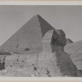 [Great Sphinx of Giza in front of pyramid, Egypt]