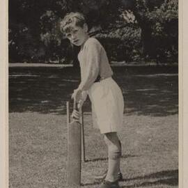 [Boy posed with cricket bat,] Miegunyah