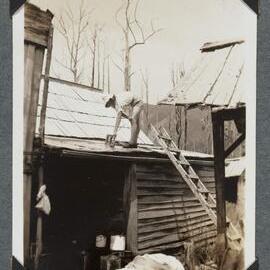 [Earnie Bond's homestead - woman up a ladder]