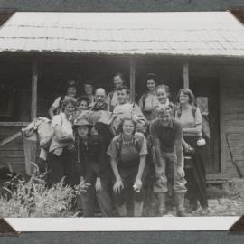 [Mountaineering Club Tasmania group in front of homestead]