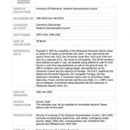 [1961.0030] Consolidated Records of the University Of Melbourne Students Representative Council