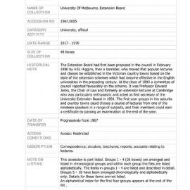 [1967.0005] Records of the University Of Melbourne Extension Board