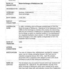 [1968.0018] Records of Stock Exchange of Melbourne Ltd