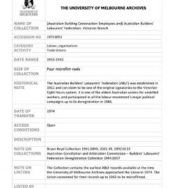 [1973.0053] Microfilmed records of the Australian Builders' Labourers' Federation Victorian Branch