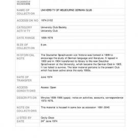 [1974.0102] Records of the University Of Melbourne German Club