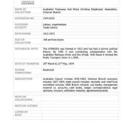 [1974.0103] Records of Australian Tramways And Motor Omnibus Employees' Association, Victorian Branch