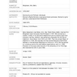 [1976.0037] Papers of Betty Marginson