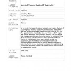 [1990.0165] Records of the Department Of Otolaryngology, University of Melbourne