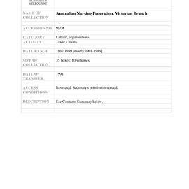 [1991.0026] Records of the Australian Nursing Federation, Victorian Branch