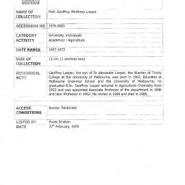[1976.0083] Papers of Geoffrey Winthrop Leeper