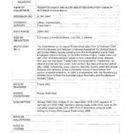 [1991.0043] Records of Federated Liquor And Allied Industries Employees' Union Of Australia Victorian Branch