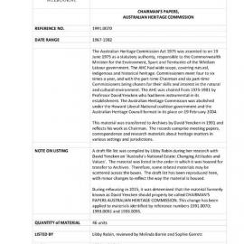 [1991.0070] CHAIRMAN'S PAPERS AUSTRALIAN HERITAGE COMMISSION