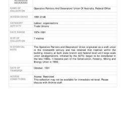 [1991.0146] Records of Operative Painters And Decorators' Union Of Australia, Federal Office