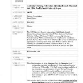 [1994.0129] Records of Australian Nursing Federation, Victorian Branch Maternal And Child Health Special Interest Group