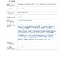 [1980.0138] Records of Amalgamated Society Of Carpenters And Joiners, Victorian Branch