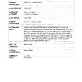 [1980.0146] PAPERS OF THE  NEWTON AND STEPHEN FAMILIES