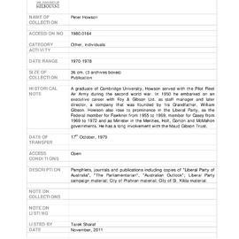 [1980.0164] Papers of Peter Howson