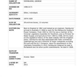 [1980.0171] Papers of George Swinburne