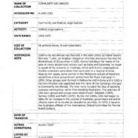 [1981.0122] Records of Community Aid Abroad