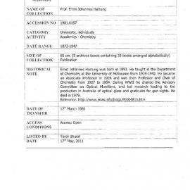 [1981.0157] Papers of Ernst Johannes Hartung