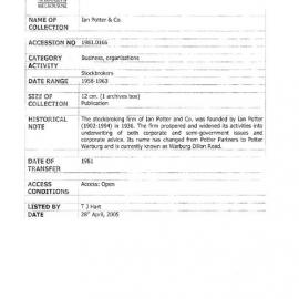 [1981.0166] Records of Ian Potter & Co.