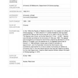 [1982.0111] Records of the Department Of Otolaryngology, University of Melbourne