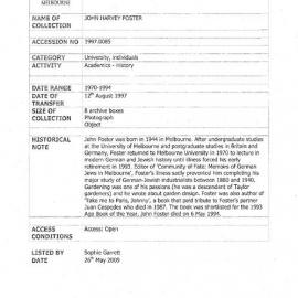 [1997.0085] Papers of John Harvey Foster