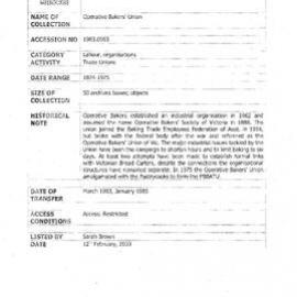 [1983.0063] Records of the Operative Bakers' Union Of Victoria