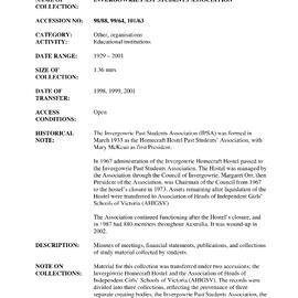 [1998.0088] Consolidated Records of the Association Of Heads Of Independent Girls' Schools Of Victoria - Invergowrie Homecraft Hostel