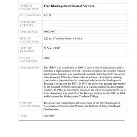 [1983.0121] Records of the Free Kindergarten Union Of Victoria