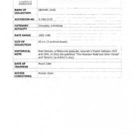 [1983.0135] Papers of Enid Derham