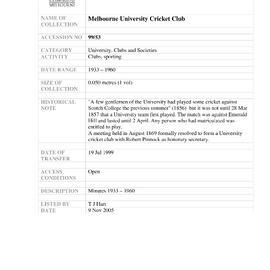 [1999.0053] Records of the Melbourne University Cricket Club