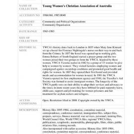 [1984.0066] Consolidated Records of the Young Women's Christian Association Of Australia