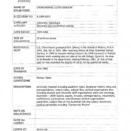 [1984.0075] Papers of Lloyd Gordon Churchward