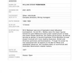 [2001.0070] Papers of William Sydney Robinson