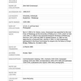 [1985.0137] Papers of John Neill Greenwood