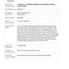 [1986.0149] Records of the Royal Australian Nursing Federation, Federal Office