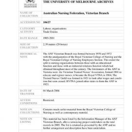 [2006.0027] Records of the Australian Nursing Federation, Victorian Branch
