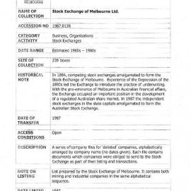 [1987.0138] Records of Stock Exchange of Melbourne Ltd